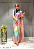 Multicolor Georgette saree with striped running blouse and solid velvet blouse, free size Indian fashion wear