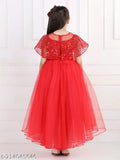 Red embellished hi-low net dress for girls party wear, Indian origin
