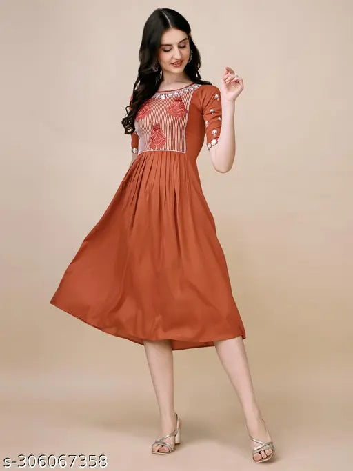 Rayon embroidered kurta in classic colors, suitable for work or parties