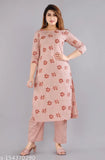 Peach cotton women's stitched salwar suit with straight pants, printed net design, perfect for everyday wear