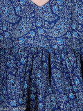 Navy Blue Cotton Floral Paisley Print Anarkali/Flared Kurta & Sharara Set - Girls ethnic wear with intricate embellishments, featuring flared silhouette and three-quarter sleeves. Perfect for special occasions or festive celebrations. Sizes: 2-3 Years (20 in), 3-4 Years (22 in), 4-5 Years (24 in), 5-6 Years (26 in), 6-7 Years (28 in), 7-8 Years (30 in), 9-10 Years (32 in), 11-12 Years (34 in), 13-14 Years (36 in). Made in India