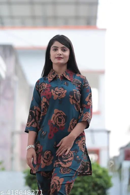 Rambo-printed rayon nightwear for women and girls, three-quarter sleeve pyjama suit with printed net pattern, new arrivals from India