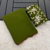 Indian Georgette saree in solid embroidered net design, free size, length 5.5m