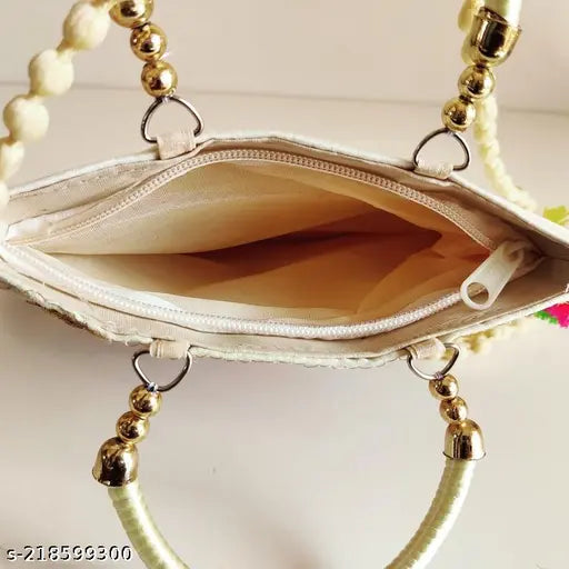 White handbag cotton canvas sling shoulder bag combo, embroidery for women's ethnic chic look, handcrafted in India