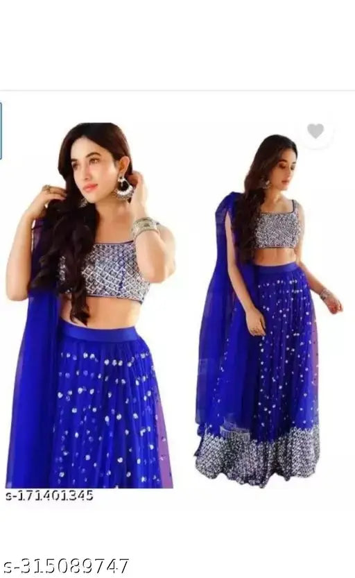 Embellished net choli and dupatta set, free size Indian lehenga with 40in waist and 42in length