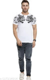 White lion printed round neck cotton T-shirt, ultra-soft 180 GSM, short sleeves, M/L/XXL sizes, India origin