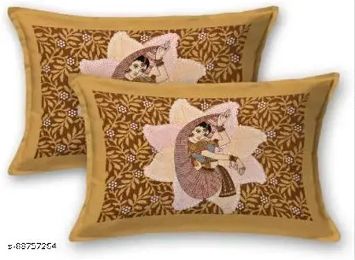 Brown Jaipuri print cotton flat sheet set with 2 pillow covers, 144 TC, ideal for summer, adult bedroom decor