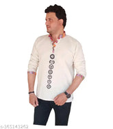 Cotton Mens 7 Chakra Nepali Kurta with single pocket, classic Indian heritage design and long sleeves