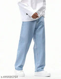 Wide-leg denim jeans for men, solid pattern, size 28x40in/32x41in from India
