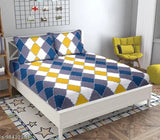 Premium multicolor cotton elastic fitted bedsheets with 2 king-size pillow covers, supersoft quality for double bed - 72x78+10 inches, ideal for summer