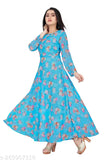 Flower printed Georgette long kurti for women, single color digital print, heavy American crêpe lining, round neck, long sleeves