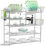 Stainless steel kitchen utensil rack, 31x30 inches, organizes dishes, cutlery & glasses