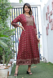 Maroon wine rayon embroidered anarkali kurta for women's casual wear, printed pattern