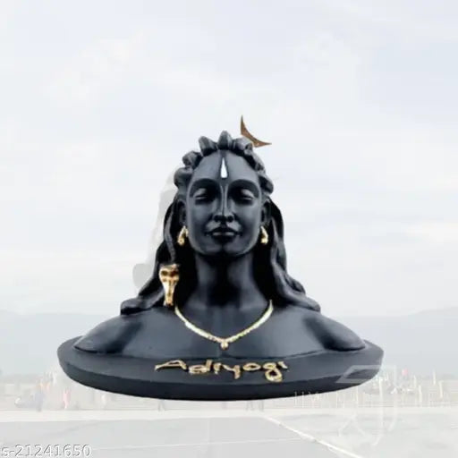 Black polyresin Adiyogi Shiva statue for car dashboard decor, 6.5" x 4" x 4", handcrafted by Indian artisans
