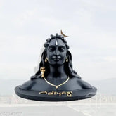 Black polyresin Adiyogi Shiva statue for car dashboard decor, 6.5" x 4" x 4", handcrafted by Indian artisans