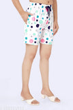 Printed polycotton three-piece night suit combo for women, suitable for all, wrinkle-free, normal wash, no iron required. Digital printed nightwear set includes T-shirt, pyjama, and shorts for sleepwear, loungewear, or home wear in a regular fit. India origin