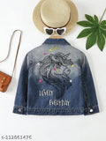 Unicorn embroidered denim jacket for kids, colorful and fun design for 4-5 years, India origin