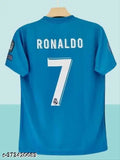 Red polypropylene short sleeve Real Madrid 2017-18 Ronaldo retro jersey, close-up view