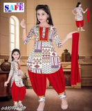 Printed cotton anarkali salwar kurta set with dupatta for girls, embellished, knee length dhoti pants, various sizes available, Indian origin
