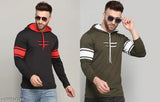 New trendy men's cotton blend hoodies combo (2 pcs), solid color, long sleeves, S-XL sizes