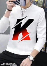 Striped full sleeve round neck graphic printed polyester t-shirt for men, India origin