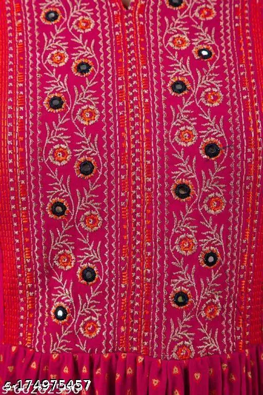 Rayon printed Rani gould ambrodari kurti with three-quarter sleeves, Indian women's clothing for M to XXXL sizes
