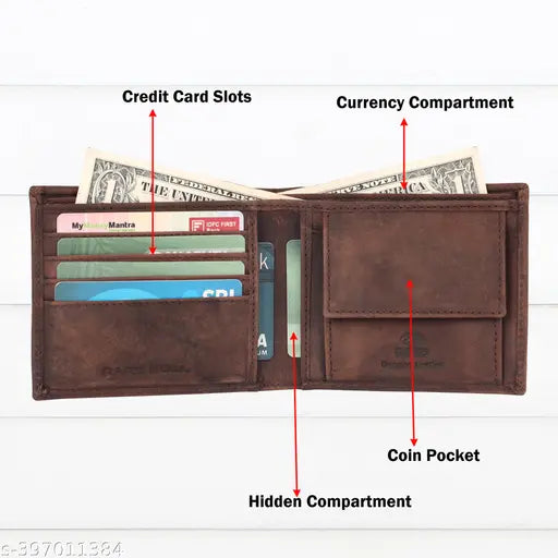 Rare Bull Leather RFID Wallet for Men - Pure leather, 4 card slots, 2 secret compartments, perfect gift. Brown leather wallet with subtle detailing, ideal for corporate or casual style. Made in India