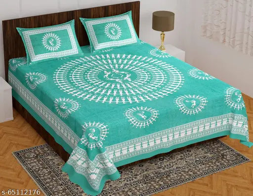Cotton botanical-patterned Jaipuri double bedsheets & pillow covers, ideal for summer adult use, 160 thread count, 2 sets from India