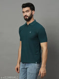 Mens solid cotton blend half sleeve polo neck T-shirt, denim jeans style, XL (44in chest, 29in length). Classic printed net design for timeless fashion