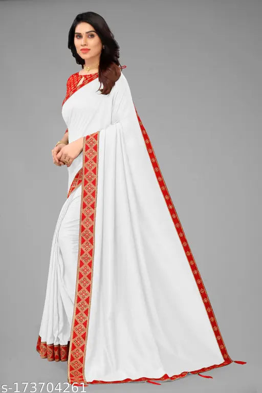Swastik White Vichitra Silk Saree with Jacquard pattern, ideal for festivals and casual wear. Single piece, 5.5m length