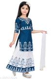 Embroidered rayon A-line skirt set for girls with dupatta, 3/4 sleeves - Indian fashion for kids (2-12 years)