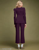 Women's lycra three-quarter sleeve solid cordset trousers, new trendy Indian fashion