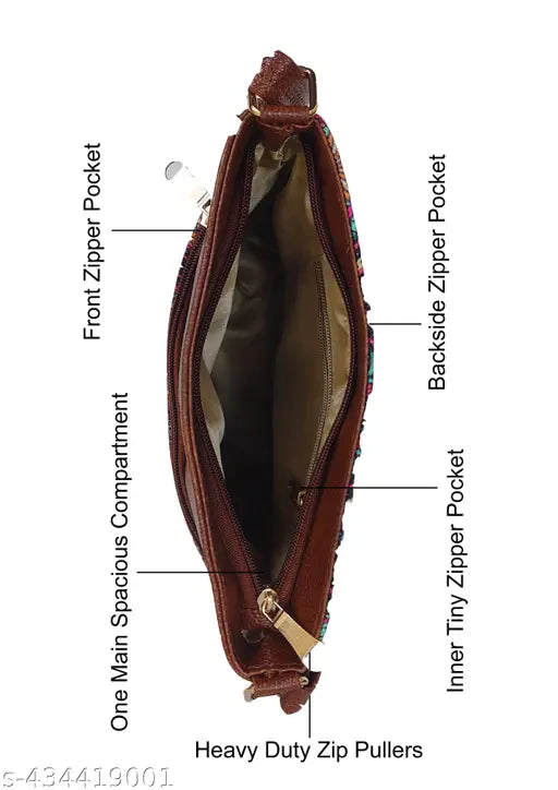 Handcrafted light brown jute sling bag with faux leather accents, featuring multiple compartments for everyday essentials, eco-friendly and durable for college girls