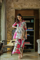 Rayon ethnic kurti and palazzo set, floral printed full pair, pack of 2 for women's western wear