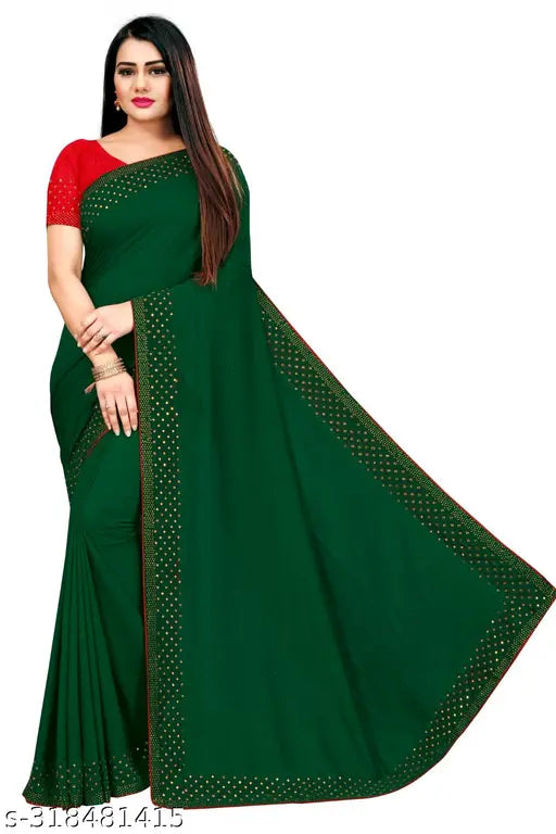 Vichitra Silk saree with Swarovski/Rhinestone embellished blouse in black, perfect for weddings and festive occasions. Indian handcrafted design, 5.5m length, free size