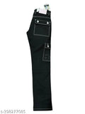 Black cotton blend dyed/washed cargo jeans with six pockets, offering a regular fit and laid-back ensemble. Machine washable, affordable denim jeans available in sizes 28, 32, and 34. Made in India