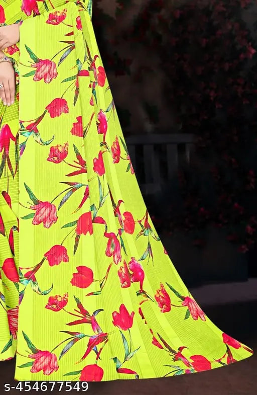 Georgette Bollywood party wear designer saree with solid art silk blouse, free size, 5.4m length