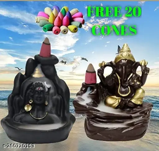 Golden Adiyogi poly resin idol with free smoke backflow fragrance cones, India-crafted home decor