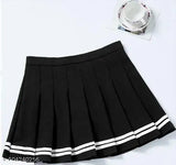 Solid cotton women's mini pleated skirt, high waist style for above knee wear, available in XS-L sizes from 26in-40in (India origin)