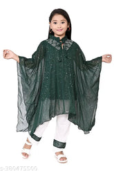 Kids baby green cotton blend clothing set, A-line pyjamas with printed long sleeves for 2-3, 5-6, 6-7, 7-8, 9-10, and 10-11 years. Made in India