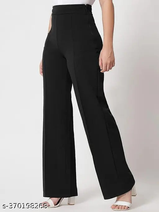Cotton Lycra women's trouser - versatile, pleat front style, comfortable for casual and semi-formal wear. Available sizes: XXS-24, XS 26, S 28, M 30 (waist and length specified). Easy to wear and ideal for various body types. Made in India