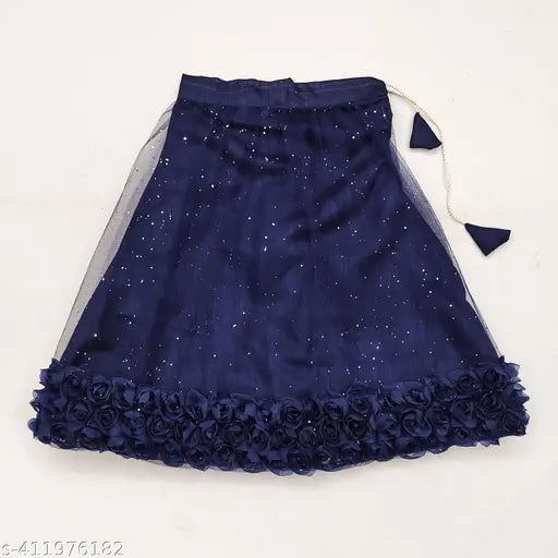 Embroidered super net lehenga choli set, sleeveless and dupatta in matching super net fabric for children's traditional Indian clothing, India origin