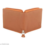 Tan faux leather wallet, 2 compartments, free size (11cm x 9cm), modern design for men's use