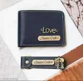 Customized canvas & leather wallet and key chain combo, textured net pattern, name, color, charm design - order on Gillkart immediately followed by WhatsApp to 6306958968