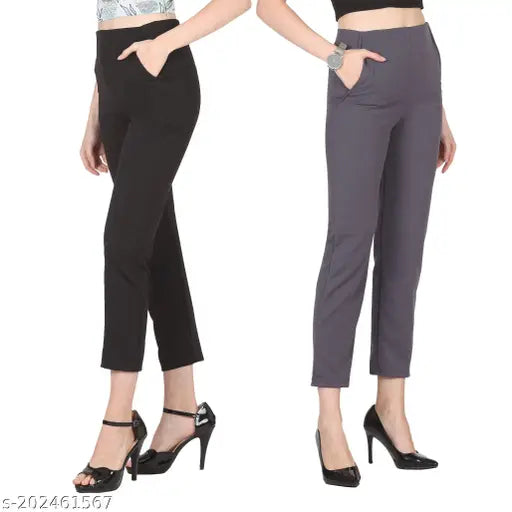 Stylish classy retro women's poly blend trousers (26-36 waist sizes, solid net), comfortable and weather-friendly