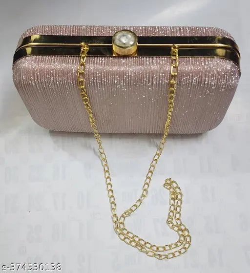 Solid canvas and leather, free size rose gold sparkling women's clutch from India