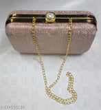 Solid canvas and leather, free size rose gold sparkling women's clutch from India