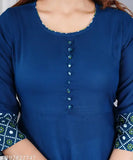 Rayon flared printed kurta with three-quarter sleeves, solid combo, size S (36in bust, 48in length). Stunning traditional Indian fashion for functions, festivals, parties, or weddings