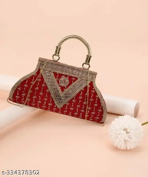 Casual modern fabric clutch, embellished net design, free size (11x3 inches), made in India