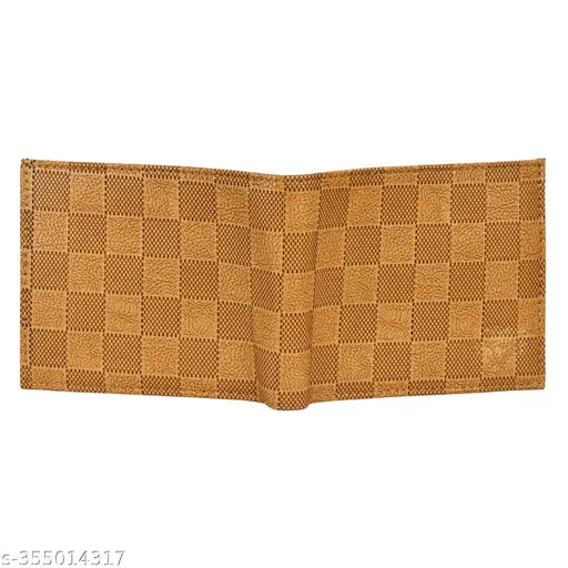 Baige faux leather bi-fold wallet for men, featuring 6 card slots and 2 currency compartments. High quality PU texture design by Lorenz